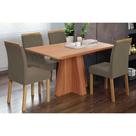 Conjunto: Mesa de Cozinha Maitê Tampo Madeirado 130x80cm e 4 Cadeiras Juliana Cinamomo - Carvalho/Suede Joli Capuccino - Cimol