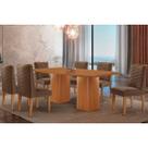Conjunto: Mesa de Cozinha Maldivas c/ Tampo Madeirado Canto Curvo 180x90cm e 6 Cadeiras Dafne Naturale - Suede Marrom - Rufato