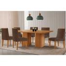 Conjunto: Mesa de Cozinha Maldivas c/ Tampo Madeirado Canto Curvo 180x90cm e 6 Cadeiras Dakota Naturale - Suede Marrom - Rufato