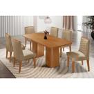 Conjunto: Mesa de Cozinha Maldivas c/ Tampo Madeirado Canto Curvo 180x90cm e 6 Cadeiras Maldivas Naturale - Linho Bege - Rufato