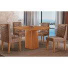 Conjunto: Mesa de Cozinha Maldivas c/ Tampo Madeirado Canto Curvo 90x90cm e 4 Cadeiras Dafne Naturale - Corano Capuccino - Rufato