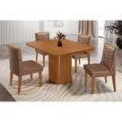 Conjunto: Mesa de Cozinha Maldivas c/ Tampo Madeirado Canto Curvo 90x90cm e 4 Cadeiras Maldivas Naturale - Corano Capuccino - Rufato