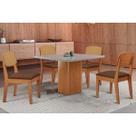 Conjunto: Mesa de Cozinha Maldivas Tampo c/ Vidro Curvo 90cm+4 Cadeiras Havana Naturale/Off White - Suede Marrom - Rufato