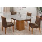 Conjunto: Mesa de Cozinha Maldivas Tampo c/ Vidro Curvo 90cm+4 Cadeiras Maldivas Madeira Naturale/Off White - Capuccino/Suede Marrom - Rufato