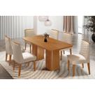 Conjunto: Mesa de Cozinha Maldivas Tampo Curvo 180cm+6 Cadeiras Maldivas Madeira Naturale - Capuccino/Suede Creme - Rufato