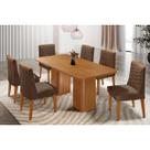 Conjunto: Mesa de Cozinha Maldivas Tampo Curvo 180cm+6 Cadeiras Maldivas Madeira Naturale - Capuccino/Suede Marrom - Rufato