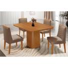 Conjunto: Mesa de Cozinha Maldivas Tampo Curvo 90cm+4 Cadeiras Maldivas Madeira Naturale - Capuccino/Suede Capuccino - Rufato