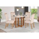 Conjunto: Mesa de Cozinha Natalí c/ Tampo Madeirado c/ Vidro Curvo 120x80cm e 4 Cadeiras Bella Nature/Linho - Henn Conjunto: Mesa de Cozinha Natalí c/ Tampo Madeirado c/ Vidro Curvo 120x80cm e 4 Cadeiras Bella Nature/Linho - Henn