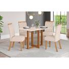 Conjunto: Mesa de Cozinha Natalí c/ Tampo Madeirado c/ Vidro Reto 120x80cm e 4 Cadeiras Bella Nature/Linho - Henn