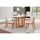 Conjunto: Mesa de Cozinha Natalí c/ Tampo Madeirado c/ Vidro Reto 120x80cm e 4 Cadeiras Milla Nature/Suede Light Linho - Henn Conjunto: Mesa de Cozinha Natalí c/ Tampo Madeirado c/ Vidro Reto 120x80cm e 4 Cadeiras Milla Nature/Suede Light Linho - Henn