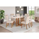 Conjunto: Mesa de Cozinha Natalí c/ Tampo Madeirado c/ Vidro Reto 160x90cm e 6 Cadeiras Vita Nature/Linho - Henn Conjunto: Mesa de Cozinha Natalí c/ Tampo Madeirado c/ Vidro Reto 160x90cm e 6 Cadeiras Vita Nature/Linho - Henn