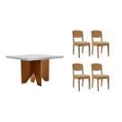 Conjunto: Mesa de Cozinha Nevada c/ Tampo Madeirado c/ Vidro Canto Curvo 90x90cm e 4 Cadeiras Havana Naturale/Off White - Linho Bege - Rufato Conjunto: Mesa de Cozinha Nevada c/ Tampo Madeirado c/ Vidro Canto Curvo 90x90cm e 4 Cadeiras Havana Naturale/Off White - Linho Bege - Rufato
