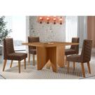 Conjunto: Mesa de Cozinha Nevada c/ Tampo Madeirado Canto Curvo 90x90cm e 4 Cadeiras Dafne Naturale - Suede Marrom - Rufato