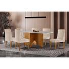 Conjunto: Mesa de Cozinha Nevada Curvo 180cm + 6 Cadeiras Dakota Madeira Naturale/Off White - Capuccino/Suede Creme - Rufato