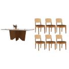 Conjunto: Mesa de Cozinha Nevada Curvo 180cm + 6 Cadeiras Havana Naturale/Off White - Capuccino/Suede Marrom - Rufato
