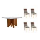 Conjunto: Mesa de Cozinha Nevada Curvo 90cm + 4 Cadeiras Jaspe Madeira Naturale/Off White - Capuccino/Suede Capuccino - Rufato Conjunto: Mesa de Cozinha Nevada Curvo 90cm + 4 Cadeiras Jaspe Madeira Naturale/Off White - Capuccino/Suede Capuccino - Rufato