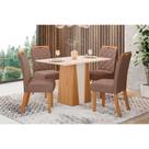 Conjunto: Mesa de Cozinha Orus c/ Tampo Madeirado 120x80cm e 4 Cadeiras Bella Nature/Off White - Suede Marrom - Henn