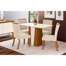 Conjunto: Mesa de Cozinha Orus c/ Tampo Madeirado 120x80cm e 4 Cadeiras Tauá Nature/Off White - Linho Bege - Henn