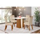 Conjunto: Mesa de Cozinha Orus c/ Tampo Madeirado 120x80cm e 4 Cadeiras Vita Nature/Off White - Linho Bege - Henn