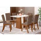 Conjunto: Mesa de Cozinha Orus Tampo Madeirado 120x80cm e 6 Cadeiras Isa Nature/Off White - Suede Marrom - Henn