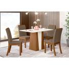 Conjunto: Mesa de Cozinha Orus Tampo Madeirado c/ Vidro 120x80cm e 4 Cadeiras Isa Nature/Suede Light Bege - Henn