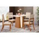 Conjunto: Mesa de Cozinha Orus Tampo Madeirado c/ Vidro 120x80cm e 4 Cadeiras Milla Nature/Linho - Henn