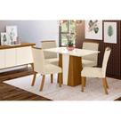Conjunto: Mesa de Cozinha Orus Tampo Madeirado c/ Vidro 120x80cm e 4 Cadeiras Tauá Nature/Linho - Henn