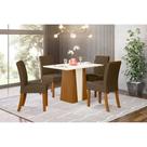 Conjunto: Mesa de Cozinha Orus Tampo Madeirado c/ Vidro 120x80cm e 4 Cadeiras Vita Nature/Suede Light Bege - Henn