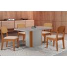 Conjunto: Mesa de Cozinha Pietá c/ Tampo Madeirado c/ Vidro Canto Curvo 120x80cm e 4 Cadeiras Havana Premium Naturale/Off White - Suede Creme - Rufato