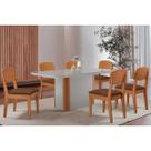 Conjunto: Mesa de Cozinha Pietá c/ Tampo Madeirado c/ Vidro Canto Curvo 180x90cm e 6 Cadeiras Havana Naturale/Off White - Suede Marrom - Rufato