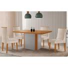 Conjunto: Mesa de Cozinha Pietá c/ Tampo Madeirado Canto Curvo 120x80cm e 4 Cadeiras Dakota Naturale/Off White - Suede Creme - Rufato