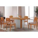 Conjunto: Mesa de Cozinha Pietá c/ Tampo Madeirado Canto Curvo 180x90cm e 6 Cadeiras Havana Naturale/Off White - Linho Capuccino - Rufato