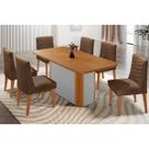 Conjunto: Mesa de Cozinha Pietá c/ Tampo Madeirado Canto Curvo 180x90cm e 6 Cadeiras Maldivas Naturale/Off White - Suede Marrom - Rufato
