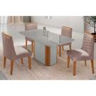Conjunto: Mesa de Cozinha PietÃ Curvo 120cm + 4 Cadeiras Maldivas Madeira Naturale/Off White - Capuccino/Linho Capuccino - Rufato