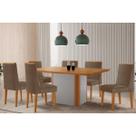 Conjunto: Mesa de Cozinha Pietá Tampo Curvo 180cm+6 Cadeiras Dakota Madeira Naturale/Off White - Capuccino/Suede Capuccino - Rufato
