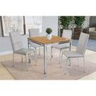 Conjunto: Mesa de Cozinha Reno c/ Tampo de Madeira 90cm e 4 Cadeiras Amsterdã Cromada/Nogueira - Courano Branco - Kappesberg