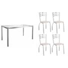 Conjunto: Mesa de Cozinha Reno c/ Tampo de Vidro 150cm + 4 Cadeiras Portugal Cromada/Branco - Kappesberg Conjunto: Mesa de Cozinha Reno c/ Tampo de Vidro 150cm + 4 Cadeiras Portugal Cromada/Branco - Kappesberg