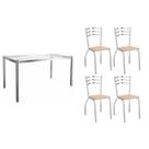 Conjunto: Mesa de Cozinha Reno c/ Tampo de Vidro 150cm + 4 Cadeiras Portugal Cromada/Nude - Kappesberg