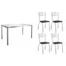 Conjunto: Mesa de Cozinha Reno c/ Tampo de Vidro 150cm + 4 Cadeiras Portugal Cromada/Preto - Kappesberg