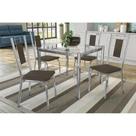 Conjunto: Mesa de Cozinha Reno c/ Tampo de Vidro 90cm + 4 Cadeiras Florença Cromado/Marrom - Kappesberg Conjunto: Mesa de Cozinha Reno c/ Tampo de Vidro 90cm + 4 Cadeiras Florença Cromado/Marrom - Kappesberg