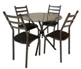 Conjunto Mesa de cozinha Sala de Jantar M-QUE redonda 90cm Vidro incolor de 8mm + 4 cadeiras Slim reforçadas cor Chumbo cinza assento Preto fosco Off Conjunto Mesa de cozinha Sala de Jantar M-QUE redonda 90cm Vidro incolor de 8mm + 4 cadeiras Slim reforçadas cor Chumbo cinza assento Preto fosco Off