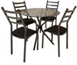 Conjunto Mesa de cozinha Sala de Jantar Munich redonda 90cm Vidro incolor de 8mm + 4 cadeiras Slim reforçadas cor Chumbo cinza assento Preto fosco Off