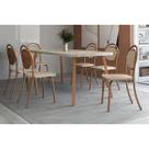 Conjunto: Mesa de Cozinha Stellar 1597 Aço c/ Tampo Madeirado 160x90cm e 6 Cadeiras 1738 Rose/Petra - Rose/Areia - Caramelo - Carraro