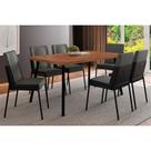 Conjunto: Mesa de Cozinha Stellar 1597 Aço c/ Tampo Madeirado 160x90cm e 6 Cadeiras Hug Preto/Nogal - Preto/Grafite - Preto - Carraro