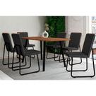 Conjunto: Mesa de Cozinha Stellar 1597 Aço c/ Tampo Madeirado 160x90cm e 6 Cadeiras Lira Preto/Nogal - Preto/Grafite - Preto - Carraro