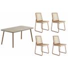Conjunto: Mesa de Cozinha Stellar 1598 Aço c/ Tampo Madeirado 120x80cm e 4 Cadeiras Wood Rose/Petra - Rose/Areia/Freijo/Tela Sintetica - Carraro Conjunto: Mesa de Cozinha Stellar 1598 Aço c/ Tampo Madeirado 120x80cm e 4 Cadeiras Wood Rose/Petra - Rose/Areia/Freijo/Tela Sintetica - Carraro