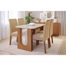 Conjunto: Mesa de Cozinha Valentina Tampo Madeirado c/ Vidro 130x80cm e 4 Cadeiras Clarice Cinamomo/Off White - Carvalho/Linho Bege - Cimol