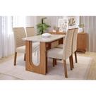 Conjunto: Mesa de Cozinha Valentina Tampo Madeirado c/ Vidro 130x80cm e 4 Cadeiras Clarice Cinamomo/Off White - Carvalho/Suede Nude Bege - Cimol