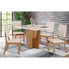 Conjunto: Mesa de Cozinha Vértice c/ Tampo Reto Madeirado c/ Vidro 120x80cm e 4 Cadeiras Milla Nature/Linho - Henn