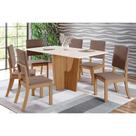 Conjunto: Mesa de Cozinha Vértice Tampo Madeirado c/ Vidro 160x80cm e 6 Cadeiras Milla Nature/Suede Light Marrom Amendoa - Henn Conjunto: Mesa de Cozinha Vértice Tampo Madeirado c/ Vidro 160x80cm e 6 Cadeiras Milla Nature/Suede Light Marrom Amendoa - Henn